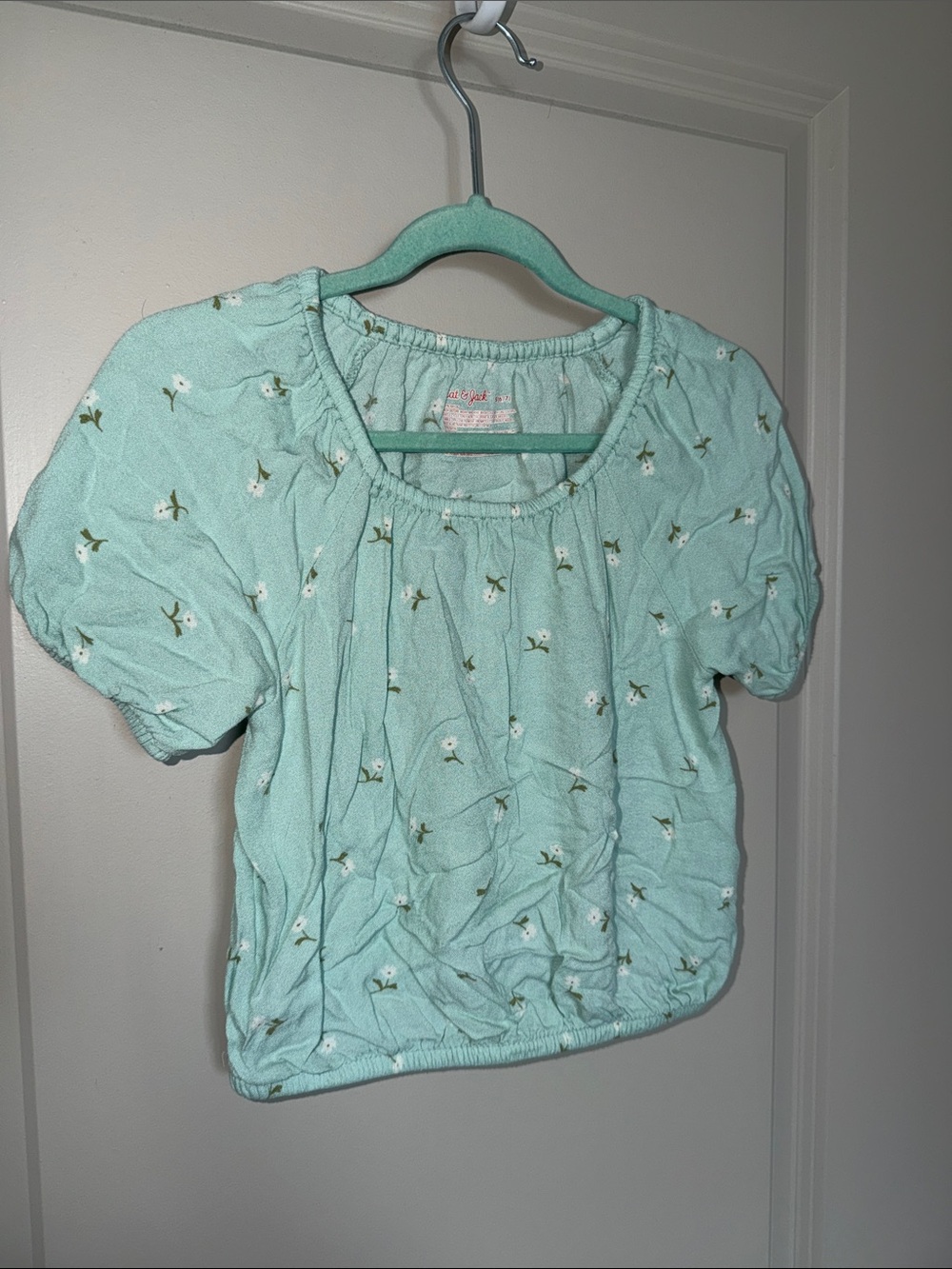 Cat & Jack Seafoam Green Floral Puff Sleeve Top